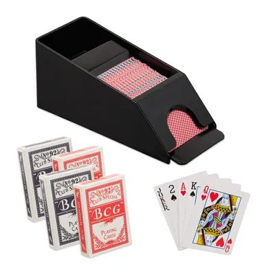 Produktbild von Relaxdays Kartenschlitten, Kartenspender mit 4 Decks, Blackjack Zubehör, Kunststoff, HxBxT: 10 x 10 x 25 cm, schwarz