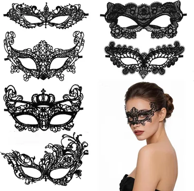 Produktbild von Venezianische Augenmaske 6 Stück, schwarze Spitze, für Damen, für Halloween