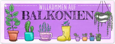 Produktbild von Willkommen auf Balkonien Metallschild in lila
