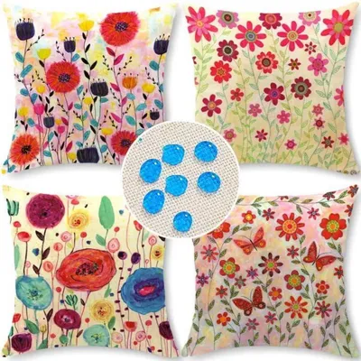 Productafbeelding van Buiten kussens, weerbestendig, 45x45 cm, set van 4, decoratieve kussens met linnen hoes