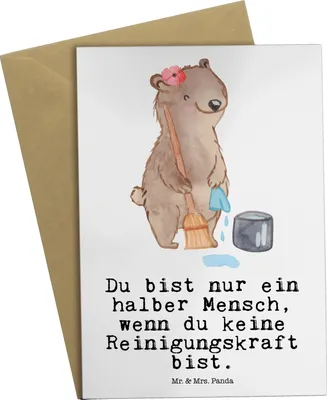 Produktbild von Mr. & Mrs. Panda Klappkarte Reinigungskraft Herz - Weiß - Geschenk, Grußkarte, einladungskarten, hochzeitskarten, weihnachtskarten, dankeskarten, Glückwunschkarte