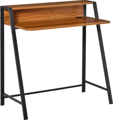 Produktbild von Schreibtisch. Computertisch mit Ablage und Kabel Management. moderner Schreibtisch mit Metallgestell fš¹r Arbeitszimmer. Schlafzimmer. Home Office. 84 x 45 x 85 cm. Walnuss+Schwarz