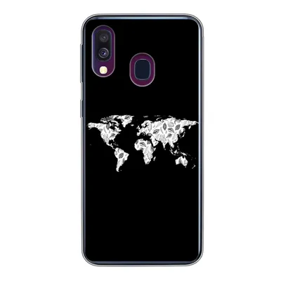 Produktbild von MuchoWow® Handyhülle Schutzhülle Hülle für Samsung Galaxy A40 Weltkarte - Blätter - Schwarz Silikon Softcase Handy Hülle - Handy-Tasche