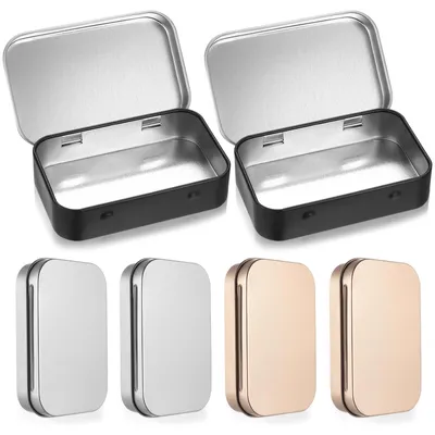 6 Blechdosen mit Deckel, 9,5x6x2,2 cm, Schwarz/Silber/Gold