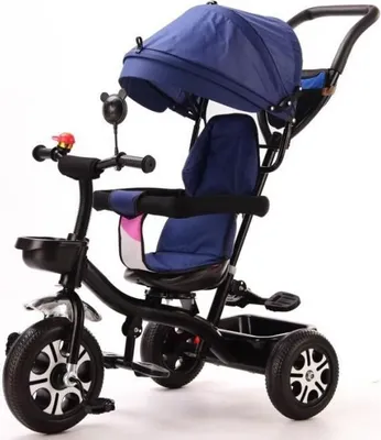 Produktbild von Kinderdreirad Dreirad 4 in 1 Sonnendach Kinderwagen Fahrrad Baby Kleinkinder Dunkelblau