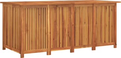 A wooden garden box with slatted doors.