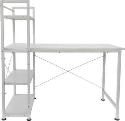 Image de Bureau table informatique Tough - 3 étagères de rangement - blanc industriel moderne - métal bois