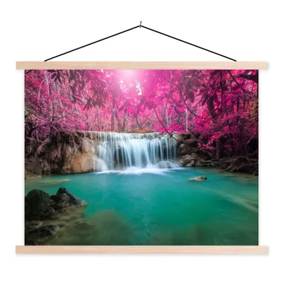 Produktbild von MuchoWow® Textilposter Wasserfall - Baum - Rosa - Natur 60x45 cm mit holzfarbenen Rahmen - Bild