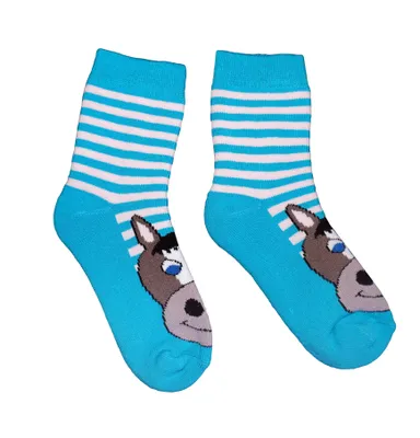 Produktbild von Kinder Plüsch Socken Thermo Voll Frottee aus Baumwolle Pferd Blau Größe 31-34