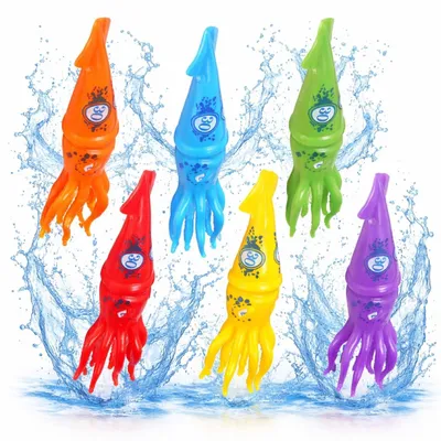 Produktbild von Tauchringe & Tauchstäbe für Kinder & Erwachsene – Wasserspielzeug für Pool, Schwimmbad & Tauchspiele (6x Tintenfisch)
