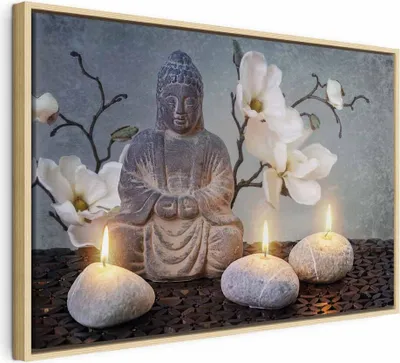 Produktbild von Italienischer Leinwand Leinwandbild - Buddha and Stones (1 Part) Wide 90x60 cm Orient p-B-0041-b-a