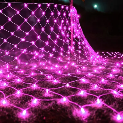 Produktbild von 1.5X1.5M 96LED Lichternetz 8 Modi Lichterkette Innen Lichtervorhang Weihnachtsbeleuchtung für Büsche Garten Weihnachten Halloween Balkon, Rosa