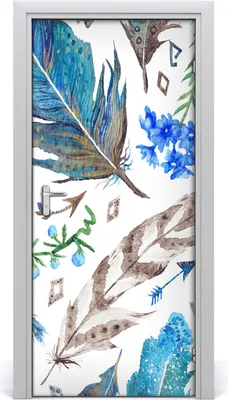 Produktbild von Tulup Türaufkleber 95x205 cm Dekorative Aufkleber Selbstklebend Wasserdichte Tapete Abnehmbar Schlafzimmer Wohnzimmer Wohnkultur - Federn und Blumen