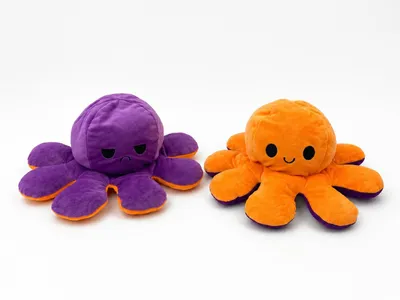 Produktbild von Plüschtier Oktopus Wendekuscheltier 30 cm lila orange – Reversible Stofftier Krake, Kuscheltier
