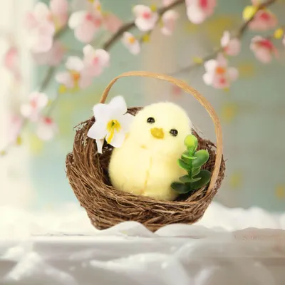 Productafbeelding van Paasdecoratie - kuiken in een nest - 7,5 x 7,5 cm