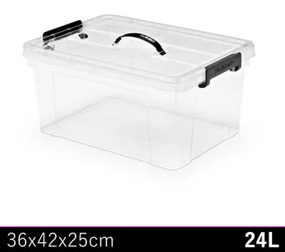Zdjęcie produktu dla Pojemnik do przechowywania z pokrywą - Składany pojemnik plastikowy - 24 l - 36 × 42 × 25 cm - Przezroczysty - Wykonany z tworzywa PP - Z bezpiecznymi uchwytami - 1 sztuka