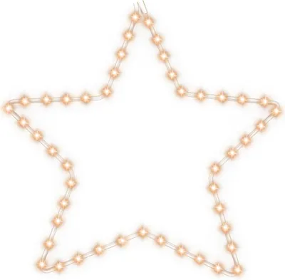 A star-shaped silhouette made of warm white LED lights on a white background.
