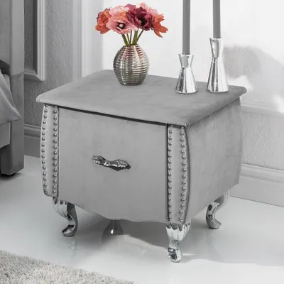 Produktbild von Eleganter Nachttisch EXTRAVAGANCIA 47cm silbergrau Samt Nachtkommode mit Schublade