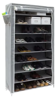 Immagine prodotto di Armadietto porta scarpe VALENTIN di Relaxdays, A x L x P: 161 x 88 x 30 cm, rivestimento in tessuto, 10 ripiani, cerniera, capienza per 45 paia, antracite