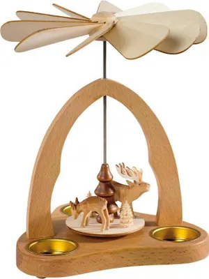 Produktbild von Teelichtpyramide mit geschnitzten Wildtieren und Naturdeko BxHxT 18x23x18cm NEU