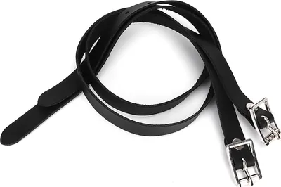 Image de 1 paire de lanières d'éperons en cuir, 50cm noir avec boucle en acier inoxydable, accessoires pour chevaux