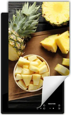Produktbild von DarHaus Herdabdeckplatte 1 teilig 30x52 cm Anti Rutsch Matte Aufrollbar, Ananas - Holz