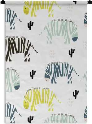Produktbild von MuchoWow® Wandteppich Wandbehang Zebra - Kaktus - Weiß 90x135 cm Tapisserie Dekoration Wandtuch - Baumwolle - Wandskulptur