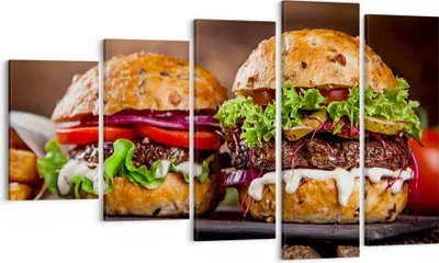 Produktbild von Bild auf Leinwand - Leinwandbild - Amerikaner Hamburger Essen Barbecue - 100x60cm - Wand Bild - Wanddeko - Leinwanddruck - Bilder - Kunstdruck - Leinwand bilder - Wandkunst - EG100x60-2869