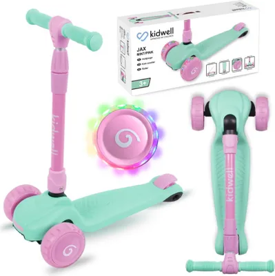Immagine prodotto di Monopattino per bambini Monopattino a pedali Triciclo di equilibrio JAX per bambini dai 3 anni in su. Volante in alluminio, pedana in plastica, ruote in poliuretano con illuminazione a LED, menta