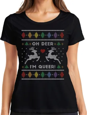 Produktbild von Oh Deer I'm Queer LGBTQ X-Mas - Ugly Christmas Sweater Weihnachten Damen T-Shirt, Schwarz, L