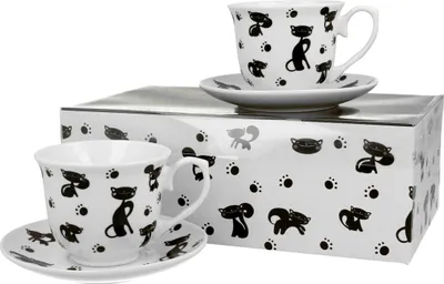 Produktbild von DUO ANIMALS 2er-Set Tassen 250 ml BLACK CATS mit Untertassen, New Bone China Porzellan