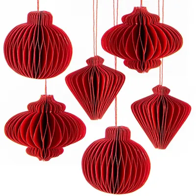 Produktbild von 6 Honeycomb Weihnachtsanhänger - dunkelrote Papier Weihnachtskugeln 4 cm
