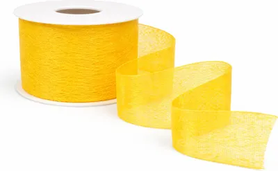 Produktbild von Vlies-Dekoband Schwarz 6 cm x 20 m – Leicht transparentes Dekoband auf Rolle – Vliesband für Floristik, Tischdeko, Geschenke & Bastelarbeiten gelb