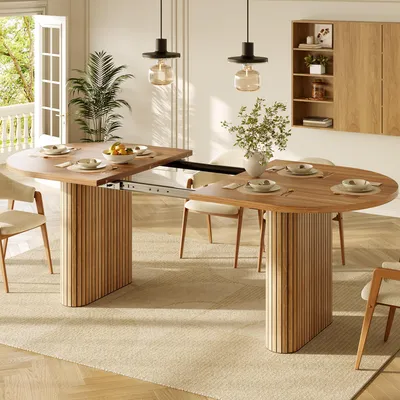 Produktbild von STILVORA Esstisch ausziehbar 120-160 cm oval, Küchentisch aus Holz mit vertikaler Struktur, Wohnzimmertisch bis 60kg belastbar
