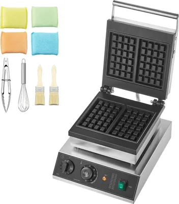 Zdjęcie produktu dla SucceBuy Gofrownica komercyjna, 2-częściowa, prostokątna, 2000 W, nieprzywierająca stal nierdzewna, regulacja temperatury i czasu, uchwyt, do restauracji, piekarni, baru przekąskowego, rodzinna