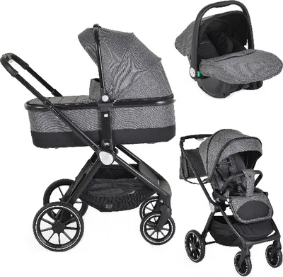 Obrázok produktu pre Cangaroo Kombikinderwagen 3 v 1 Christiano Detská vanička Detská autosedačka Sklopná taška sivá