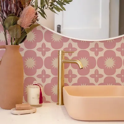 Image de Autocollants pour carrelage - Adhésifs pour murs et sols - Protection anti-éclaboussures pour salle de bain et cuisine - 10 pièces de 20x20 cm - Rose