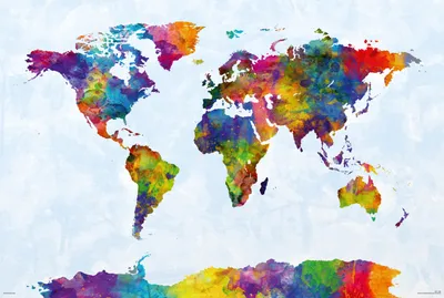 Zdjęcie produktu dla Akwarela Mapa Świata Plakat Michael Tompsett 91,5 x 61 cm 91,5 x 61 cm