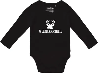 Produktbild von Huuraa Baby Body Weidmannsheil Hirsch Jägergruß 68 Black  Baumwolle Fairtrade Langarmbody Geschenkidee