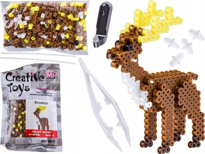 Image de Perles à repasser 3D Cerf – kit perles fusibles 5 mm avec plaque à picots, pince et connecteurs, figurine à assembler