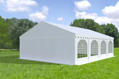 Produktbild von Partyzelt 6x8 m MAX – PVC-Plane 550 g/m², flammhemmend, Stahlrohre Ø50 mm, Bodenrahmen + Verstrebungen, bis 96 Personen - Weiß