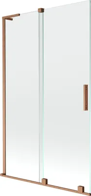 Produktbild von Mexen Velar L Badewannenabtrennung 2-flügelig verschiebbar 110 x 150 cm, transparent, gebürstetes Kupfer - 896-110-003-01-65