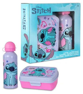 Produktbild von Disney Stitch Frühstücksset | Brotdose & Alu Trinkflasche 500ml | für Kinder