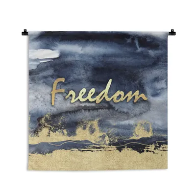 Produktbild von MuchoWow® Wandteppich Wandbehang Zitat - Freiheit - Gold - Schwarz 150x150 cm Tapisserie Dekoration Wandtuch - Wohnaccessoires - Modernes