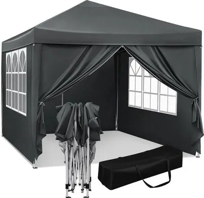 Image de Tente Famanu 3x3 mètres - Imperméable, protection UV, avec sac de transport et parois latérales - Gris
