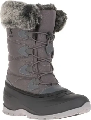 A single Kamik women's Momentum 3 winter boot in charcoal color, shown from the side against a white background.