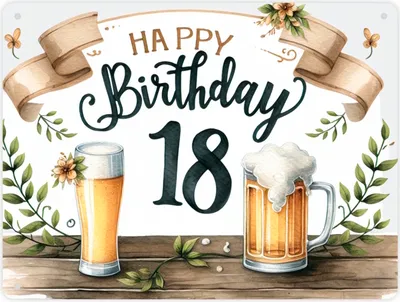 Produktbild von Happy Birthday 18 Bier Metallschild XL in 21x28 cm