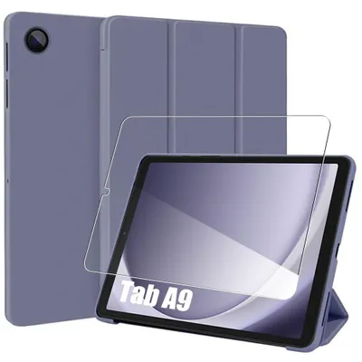 Image de Coque + Verre Trempé pour Samsung Galaxy Tab A9 (8,7 Pouces) Protection Anti-Rayures Veille-Réveil - Violet
