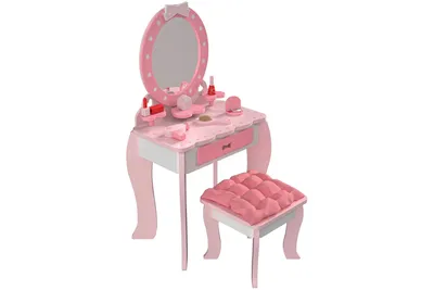 Produktbild von Playtive Schminktisch Kinder Spiegel Hocker Tisch Zubehör Holz Spielzeug NEU