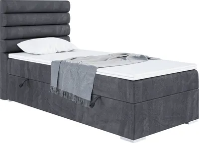 Produktbild von MEBLINI Boxspringbett mit Bettkasten - Gepolstert Einzelbett mit Matratze und Topper - Polsterbett mit Stauraum - Bett mit Kopfteil - Stauraumbett - KARIM - 80x200 Links  - H3/Dunkelgrau Samt